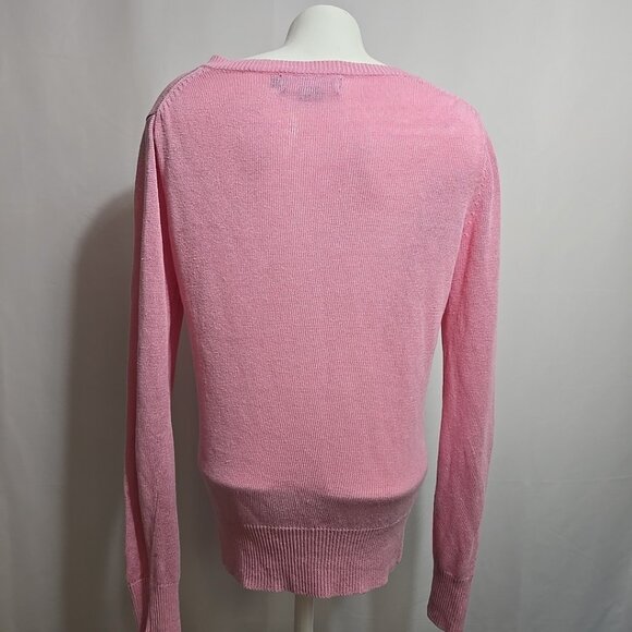 Vineyard Vines 100% Linen Sweater Womens Size Medium Pink Loose Knit V Neck - Picture 4 of 10
